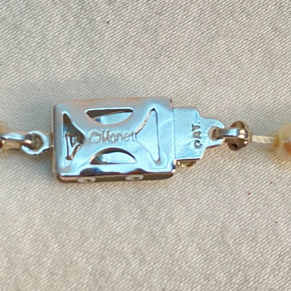 90s Monet Pearlesque Beaded Necklace Teardrop Pearlesque Rhinestone Trim Pendant - Picture 7 of 12